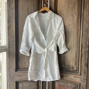 Linen white shirt dress